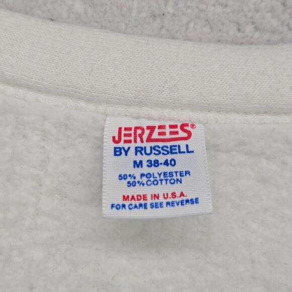 VTG Jerzees By Russell Cardigan Sweater M 1980s White Blue Striped Cotton Blank - Picture 2 of 11